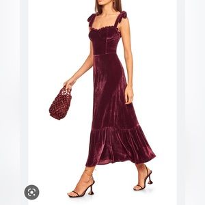 Reformation Velvet Midi Dress in Deep Burgundy